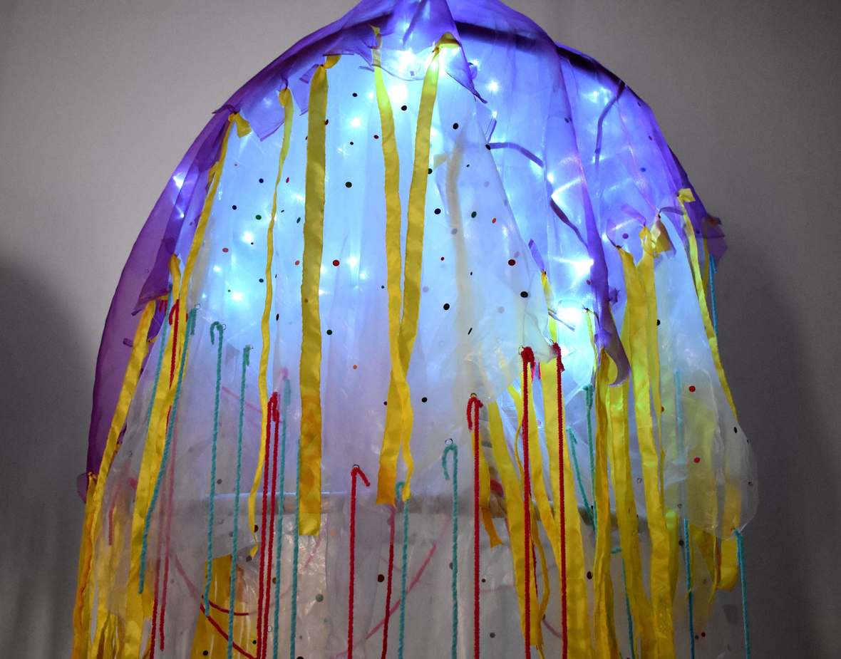 Light Chamber — detail. Mixed media, 3.5′ × 4.5′, 2025.