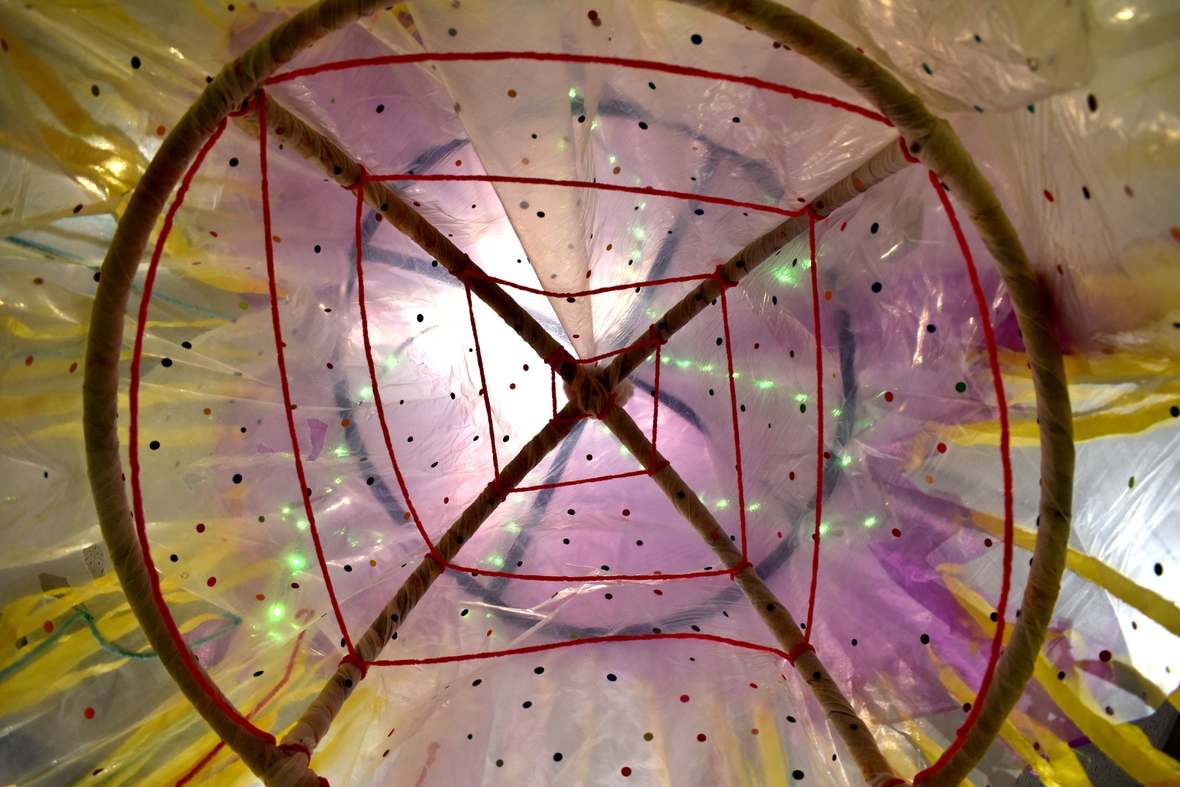Light Chamber — bottom shot. Mixed media, 3.5′ × 4.5′, 2025.
